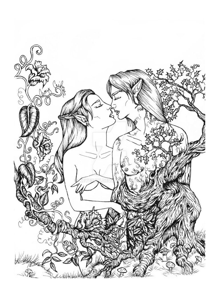 767x1041 Elven And Treant Romance Coloring Page By Keyesay Keyesay