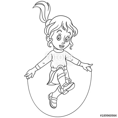 500x500 Coloring Page. Cartoon Girl Jumping With Skipping Rope. Design