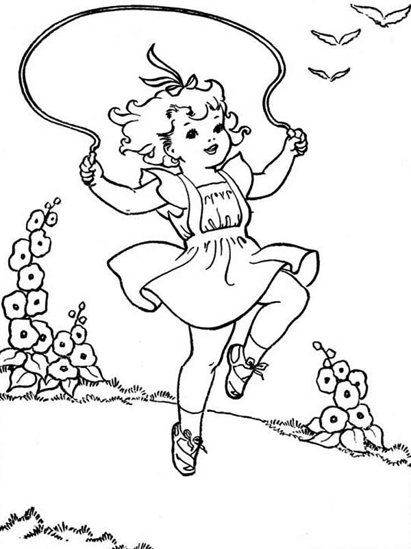 600x801 A Girl Playing Rope On Summertime Holiday Coloring Page