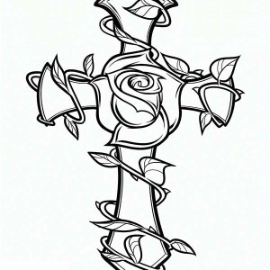 300x300 Cross And Rose Coloring Page Pyrography
