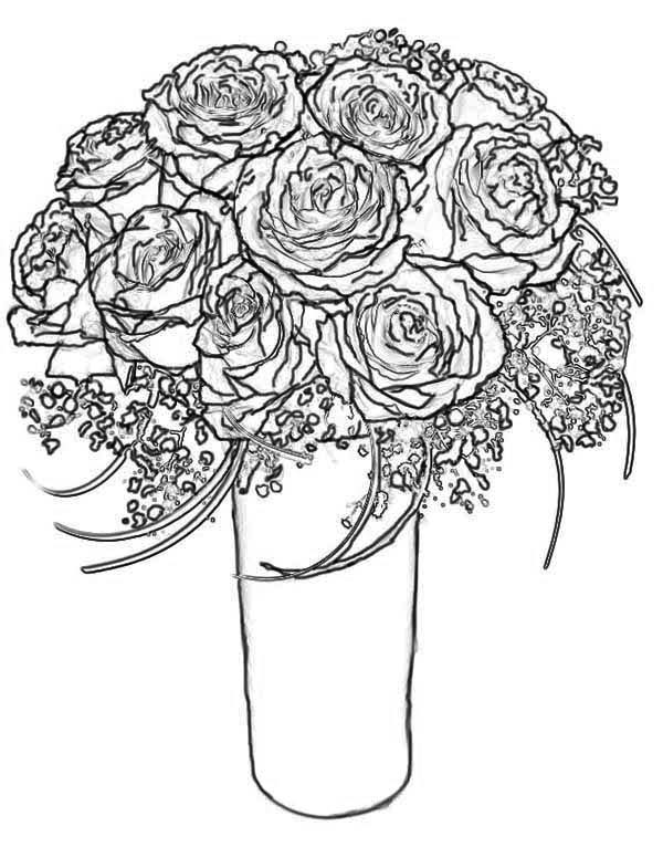 600x776 Rose Bouquet For Wife Coloring Page