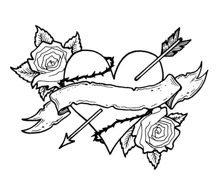 736x593 Heart With Roses Coloring Pages