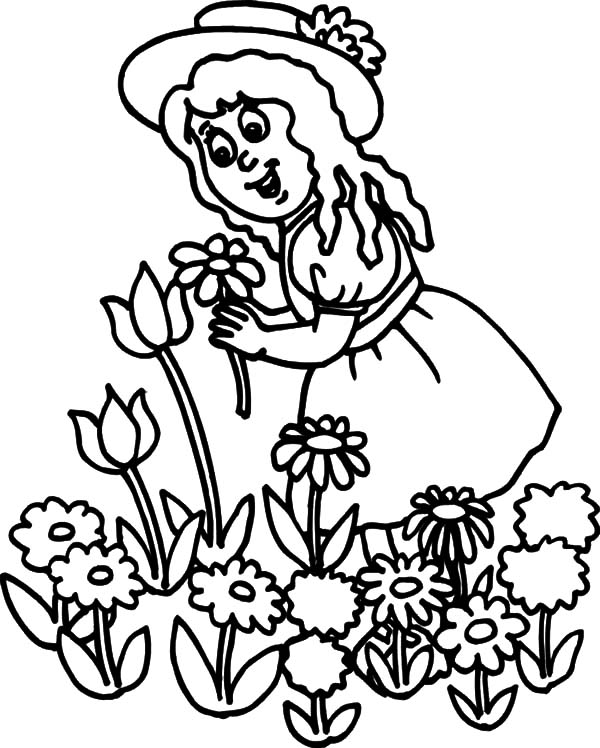 600x748 Little Girl Pick Flower In Garden Coloring Pages Little Girl Pick