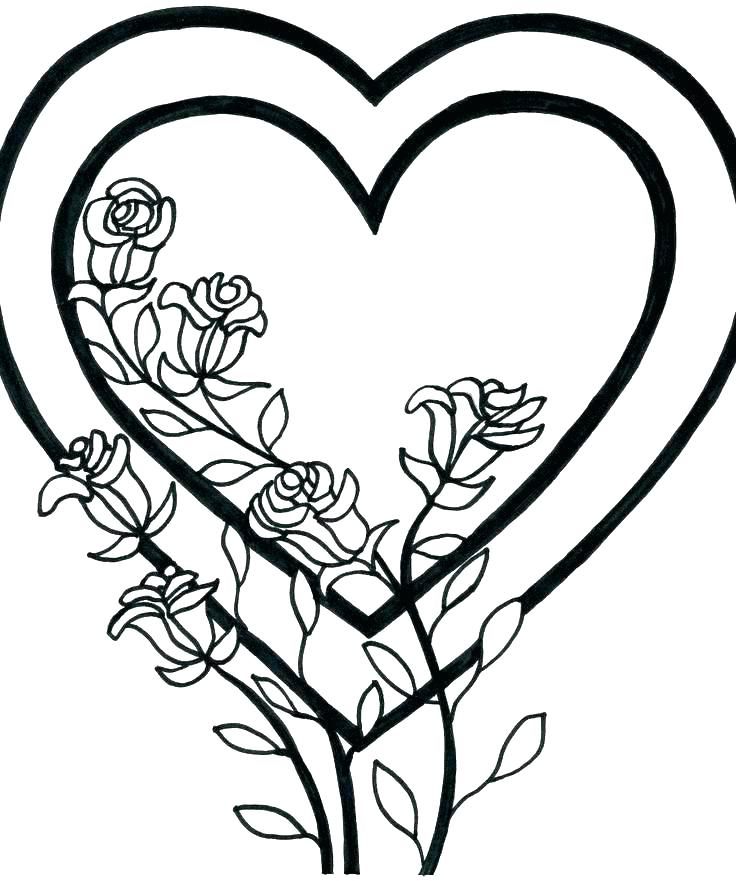 736x881 Heart Coloring Pages Coloring Page Rose Coloring Roses Pages