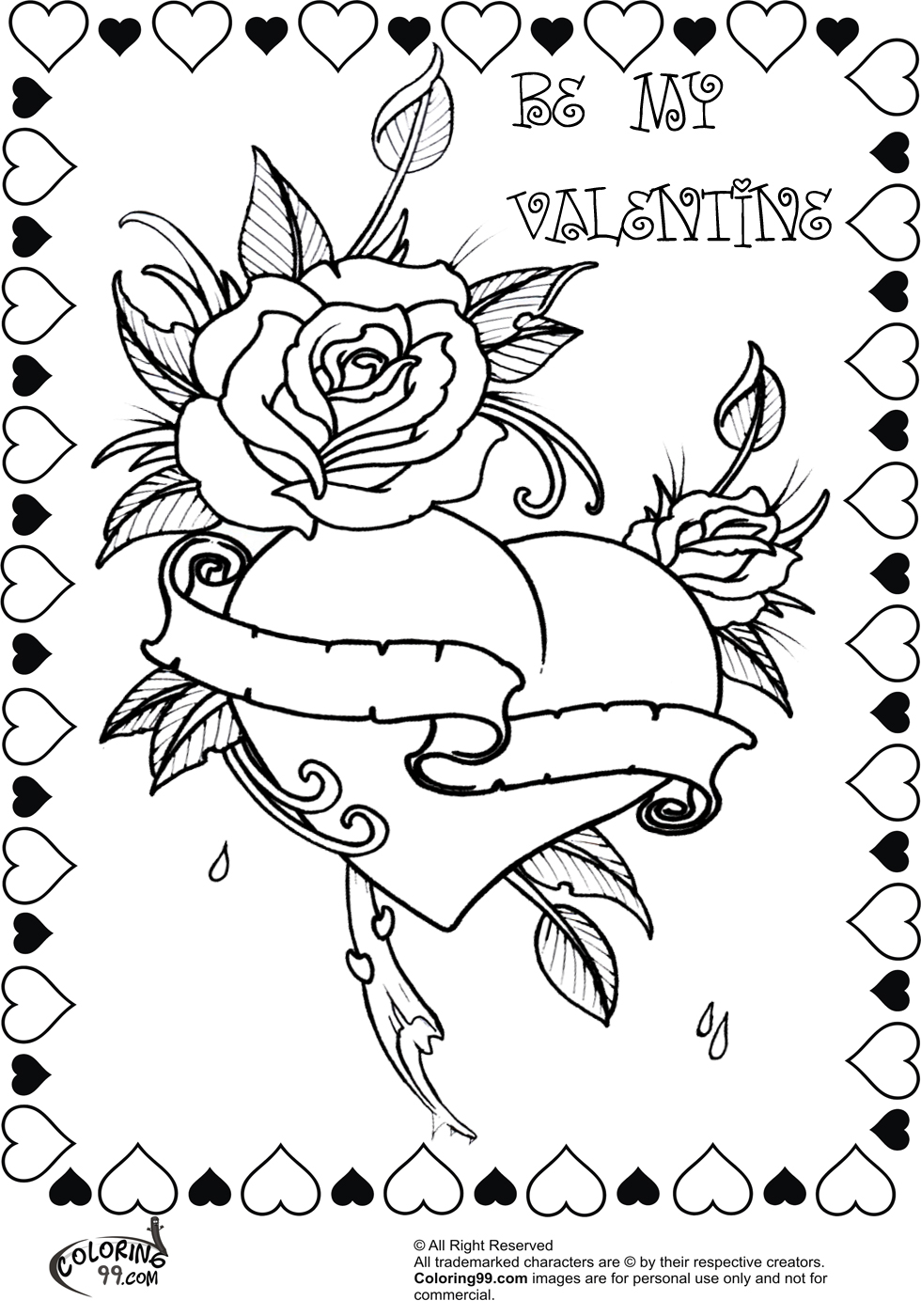 980x1400 Coloring Pages With Names On Them Rose Valentine Heart Minister
