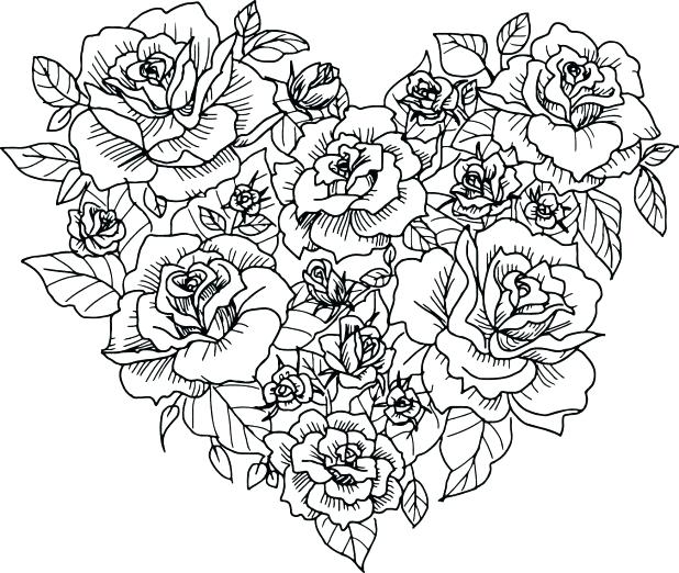 618x522 Coloring Pages Flowers Hearts Coloring Pages Of Roses