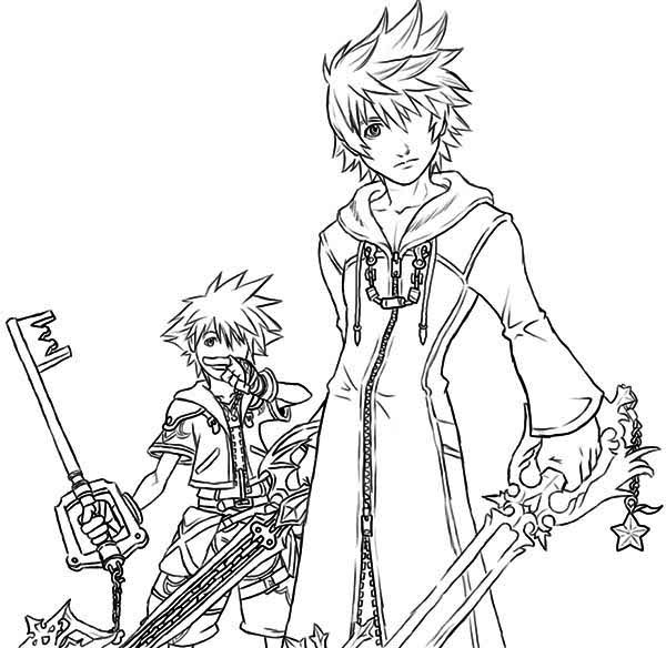 600x584 Drawing Of Roxas And Sora Coloring Page