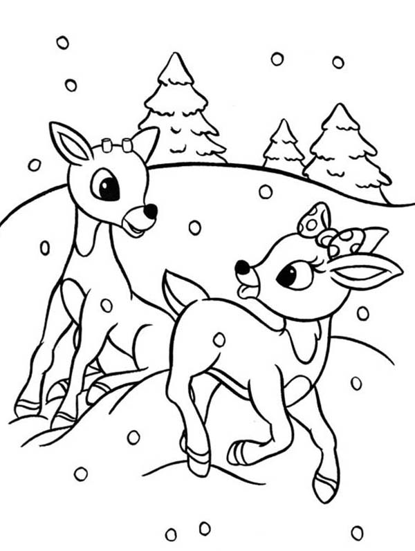 600x797 Rudolph And Clarice Are Santas The Reindeer Coloring Page Color Luna