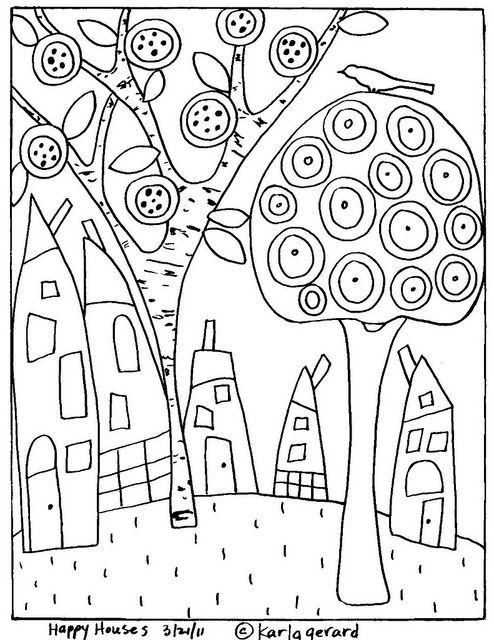 494x640 Rug Hooking Craft Paper Pattern Happy Houses Folk Art Abstract