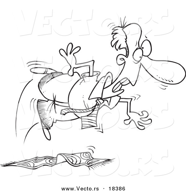 600x620 Vector Of A Cartoon Businessman Tripping On A Rug