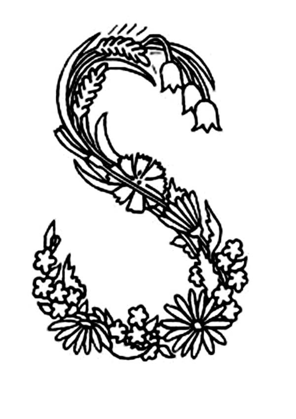 600x848 Alphabet Flowers, Alphabet Flowers Letter S Coloring Pages