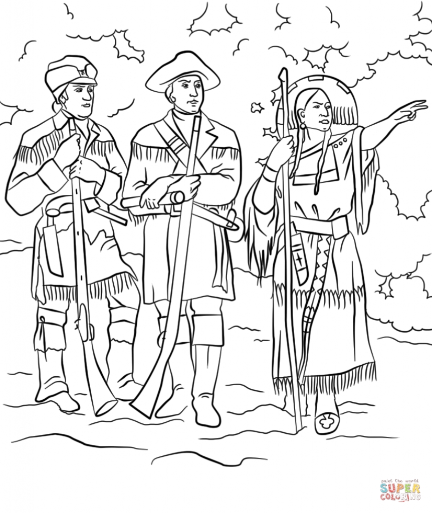 862x1024 Simple Sacagawea With Lewis And Clark Coloring Page Free
