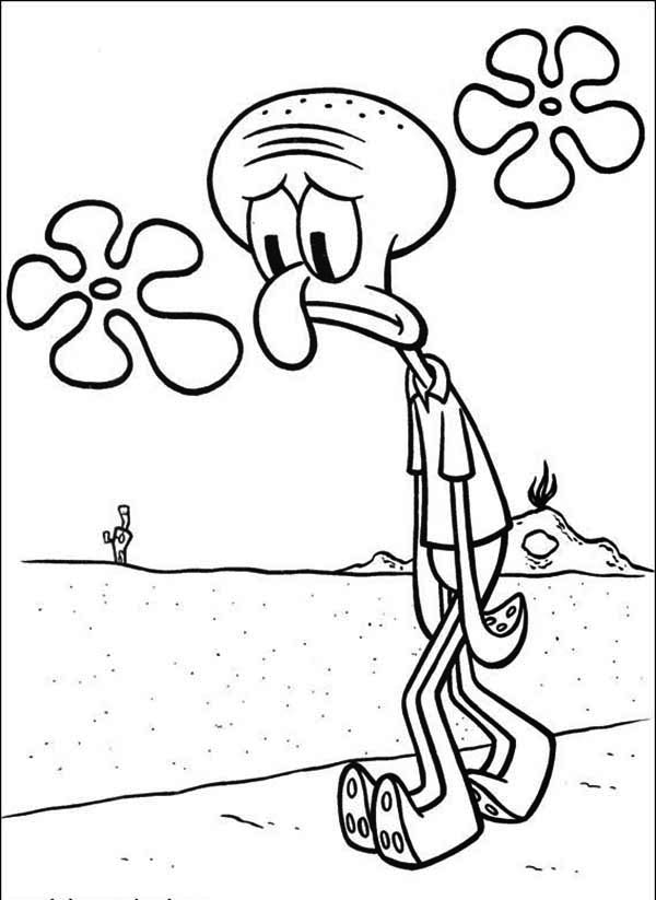 600x823 Squidward Sad Face Coloring Page
