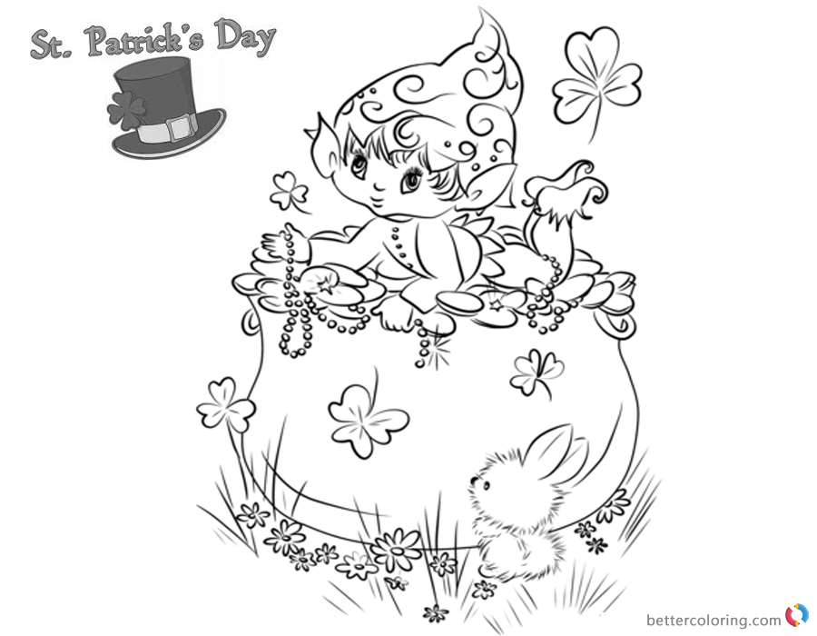 900x700 St Patricks Day Coloring Pages Shamrocks And Cute Leprechaun