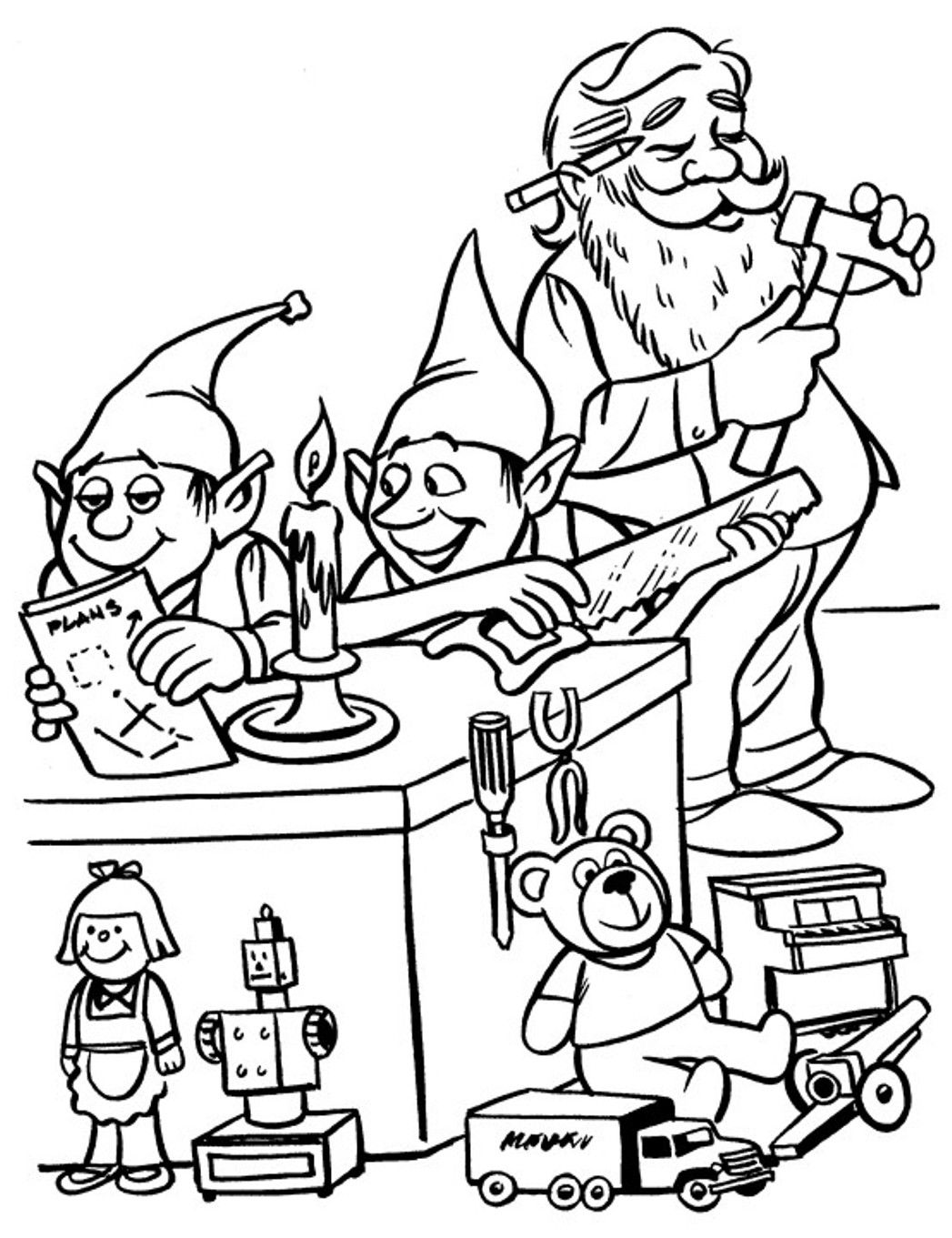 1047x1361 Santa And His Elves Coloring Pages