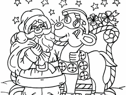 Santa And His Reindeer Coloring Pages