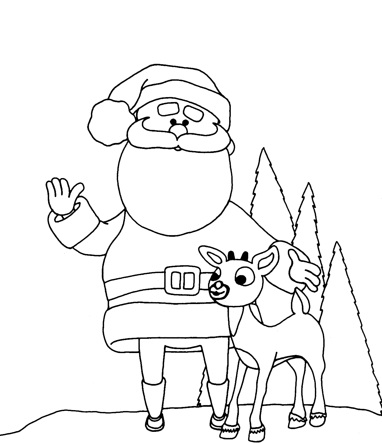 Santa And Reindeer Coloring Pages