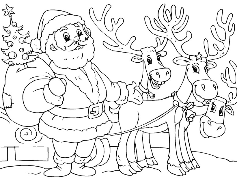 821x620 Coloring Pages Of Santa Claus And Reindeer