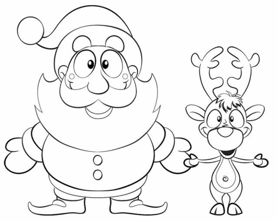 958x768 Santa And Reindeer Coloring Pages Printable