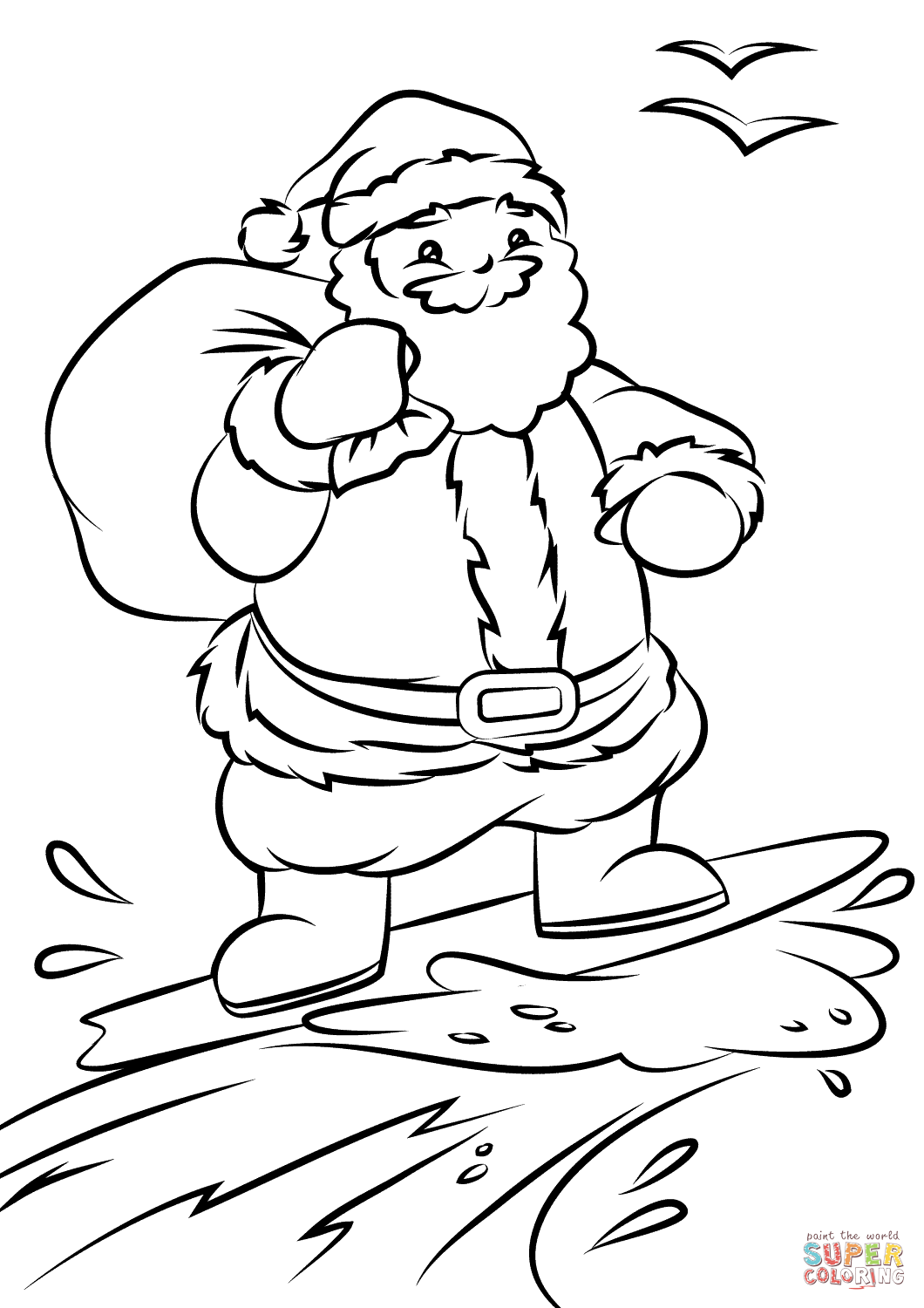 1060x1500 Santa Surfing Coloring Page Free Printable Pages Regarding Design