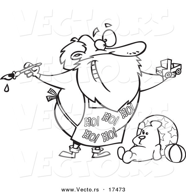 600x620 Vector Of A Cartoon Black And White Outline Design Of Santa