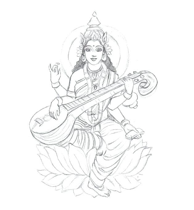 629x678 Goddess Saraswati Coloring Pages Sketch By Coloring School Boy
