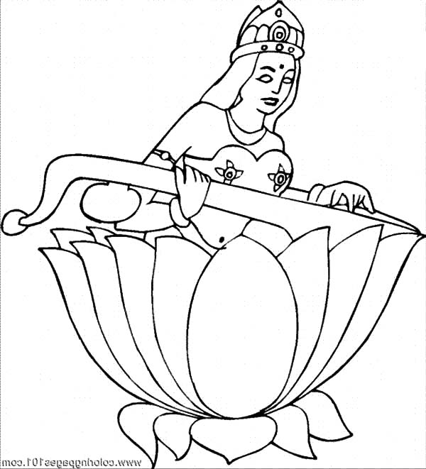 600x661 Lotus Flower And Saraswati Coloring Pages Batch Coloring