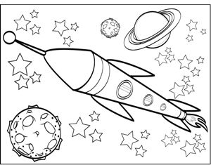 300x235 Saturn And Spaceship In Free Printable Space Coloring Pages