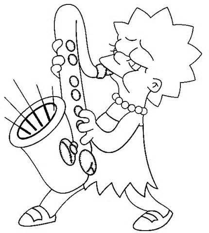 430x480 Lisa Simpson Play Saxophone Coloring Page Simpsons