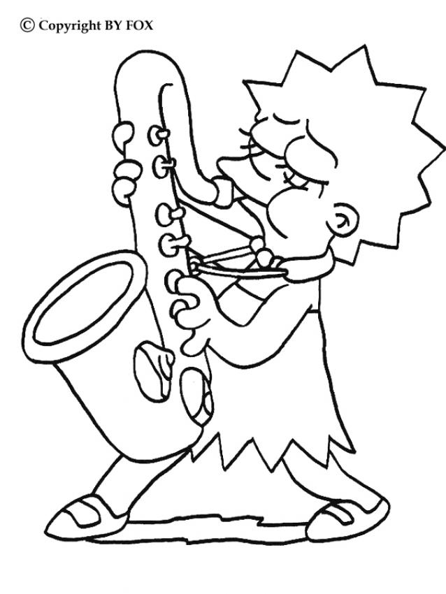 638x850 Lisa Playing The Saxophone Coloring Page. More The Simpsons