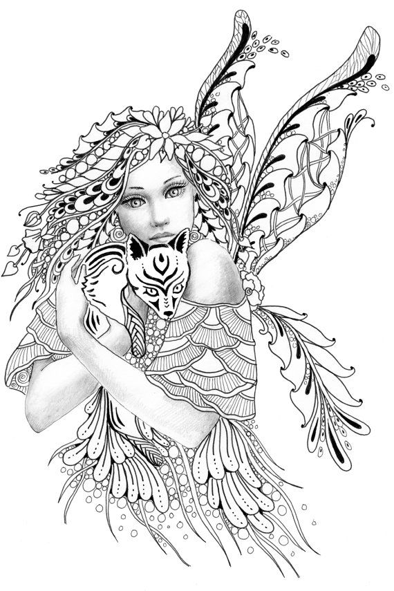 570x855 Foxie Fairy Tangles Printable Coloring Sheets By Norma J Burnell