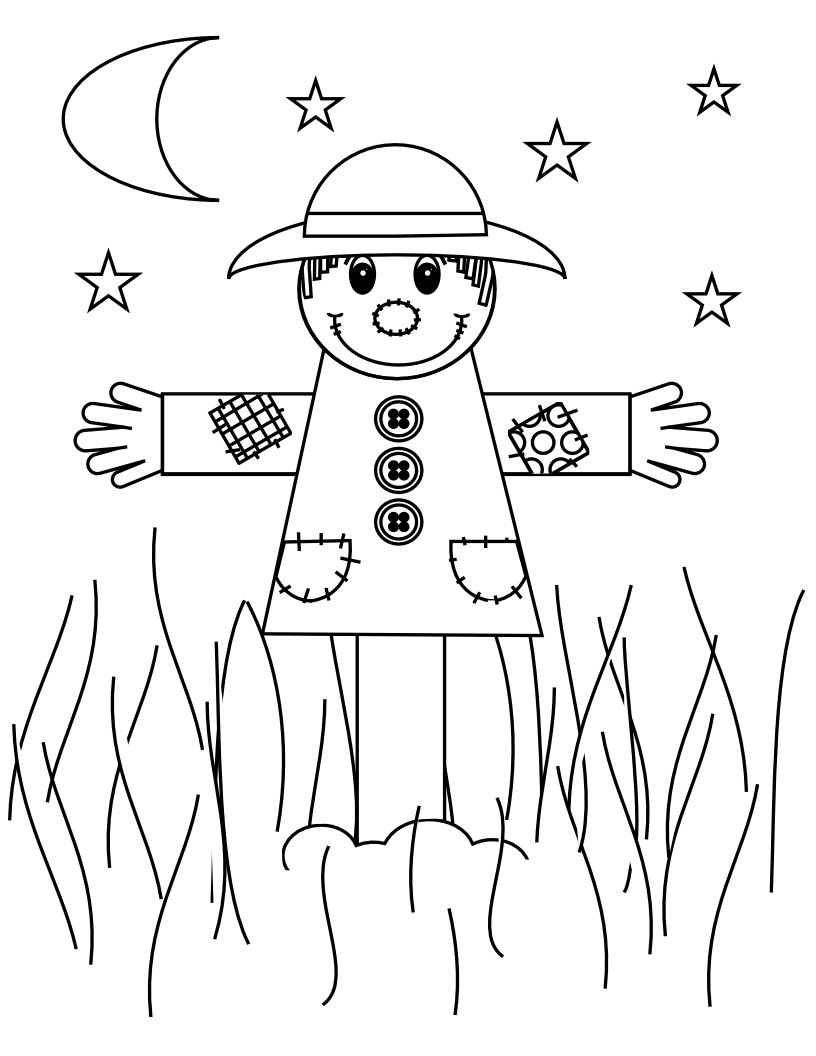 816x1056 Funny Scarecrow Coloring Page