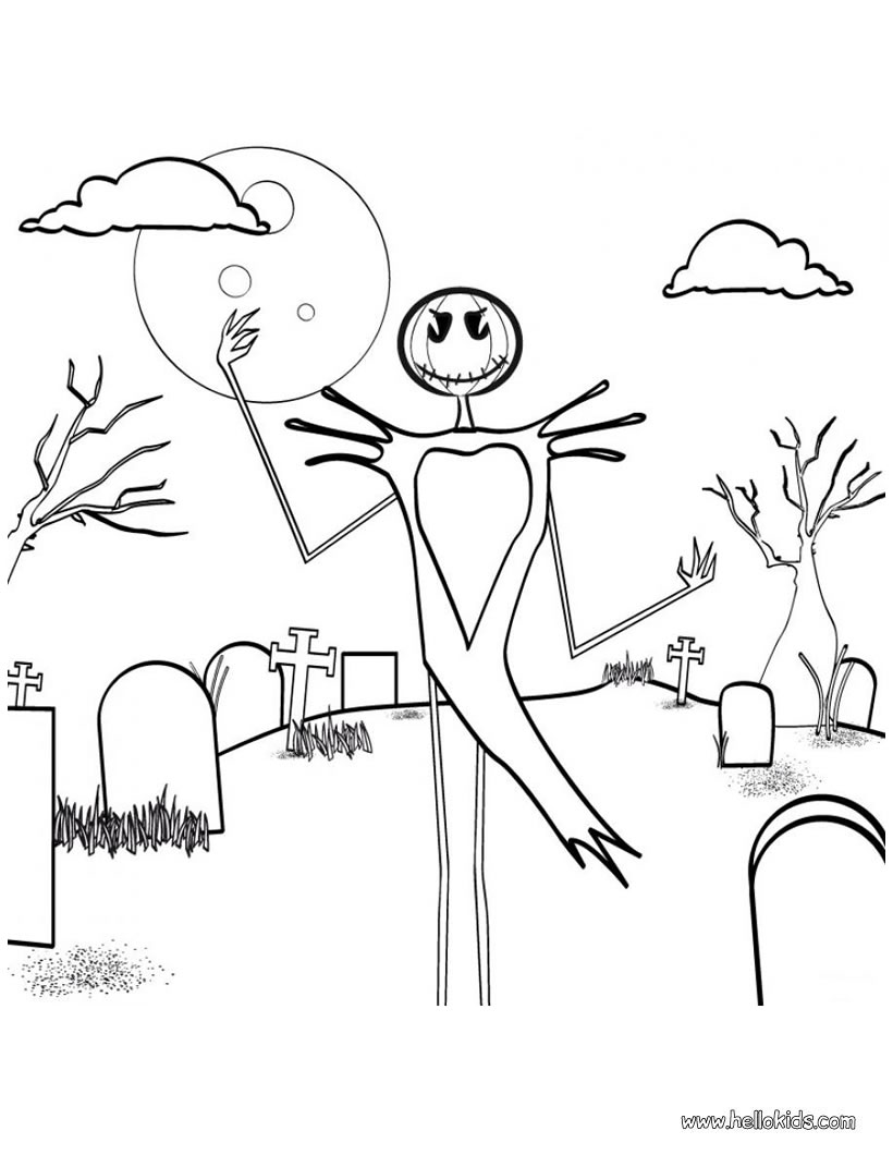 820x1060 Skeleton Scarecrow In Graveyard Coloring Pages