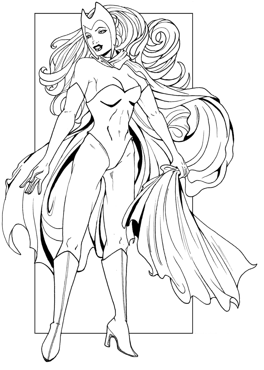 900x1259 Marvel Negative Superhero The Scarlet Witch Coloring Page