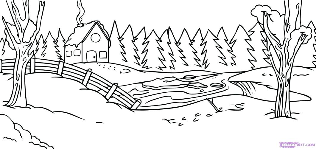 1061x500 Printable Coloring Pages Winter 6 Pics Of Winter Scenery Coloring