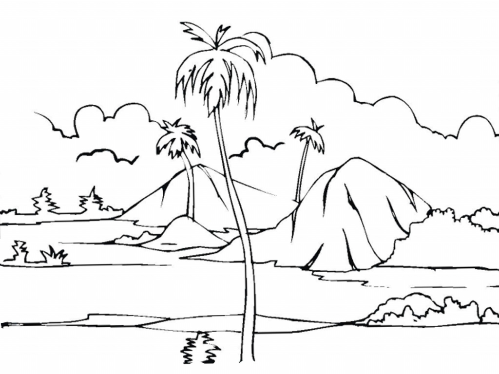1024x768 Draw With Nature Scenery Coloring Nature Drawing For Children