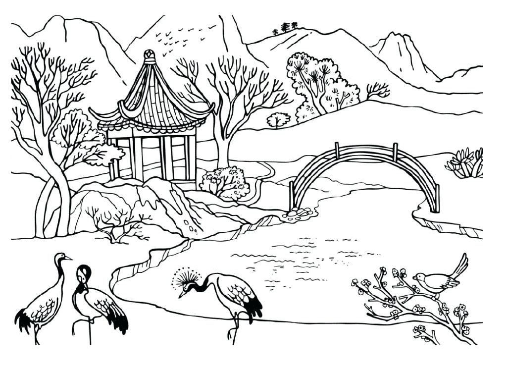 1024x747 Beautiful Easy Nature Drawings For Kids Natural Scenery Coloring