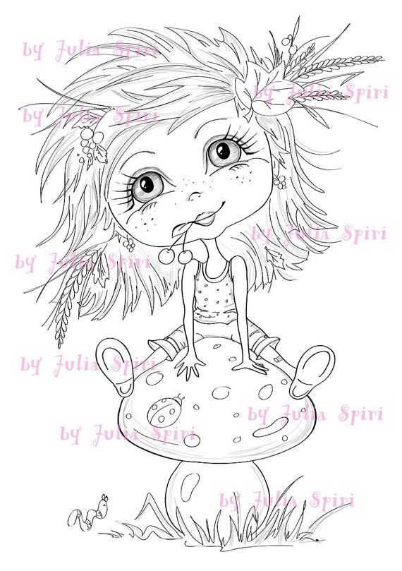 570x809 Digital Stamps, Girl Stamps, Mushroom, Digi Stamp, Scrapbooking