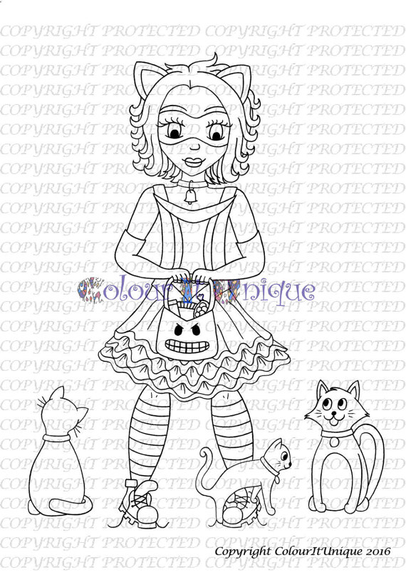 570x806 Cat Costume Girl Digital Stamp