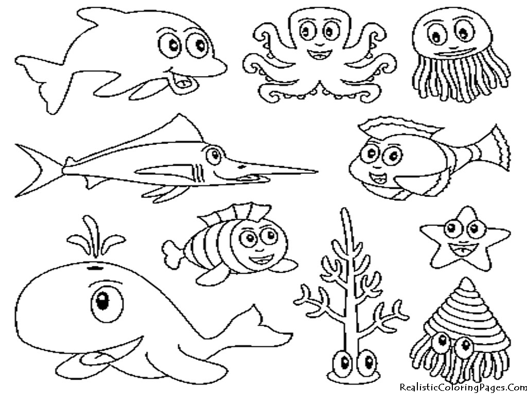1024x768 Printable Sea Ocean Animals Coloring Pages Underwater On Coral