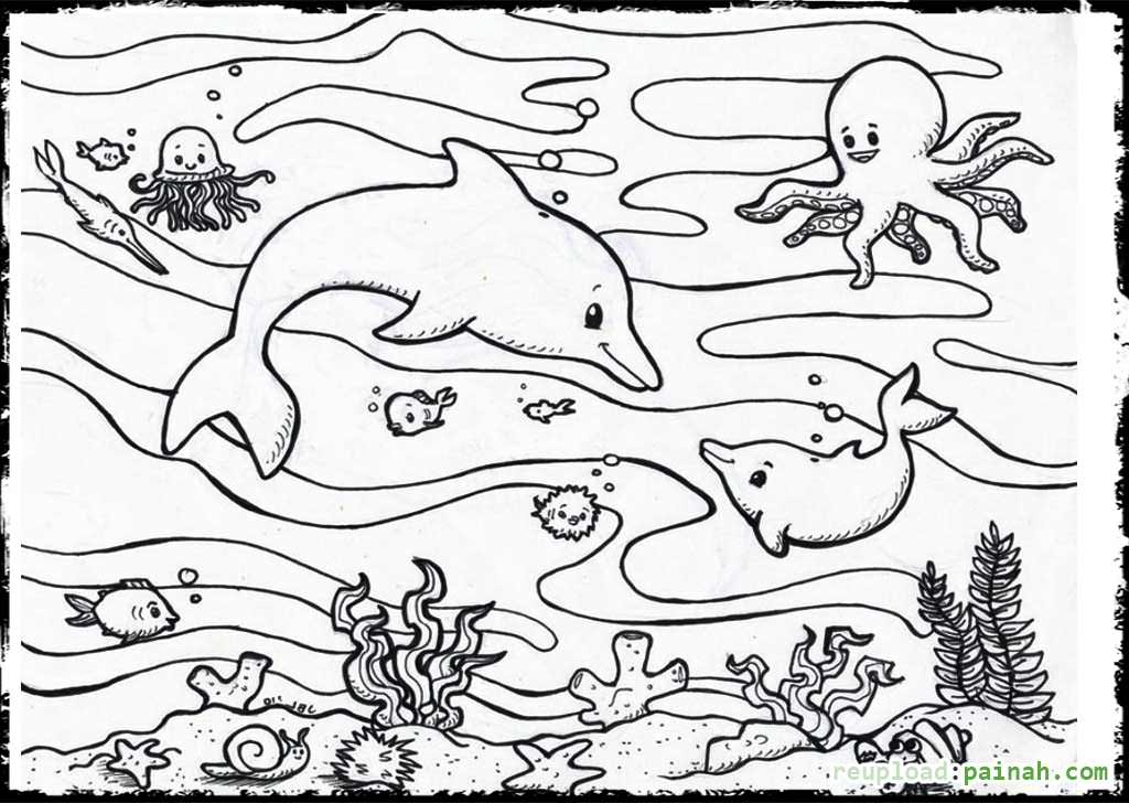 1024x728 Seascape Ocean Coloring Page Pages