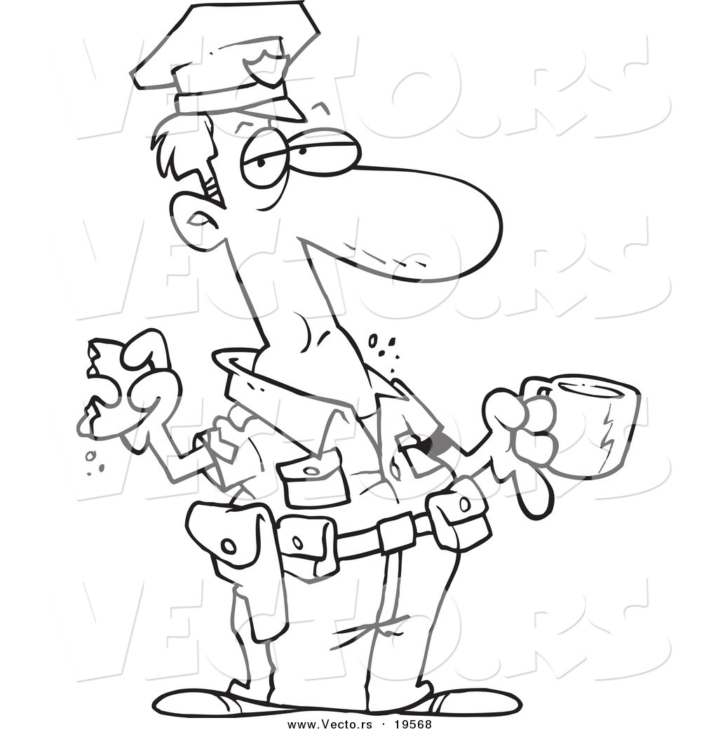 1024x1044 Vector Of A Cartoon Police Man Eating A Donut