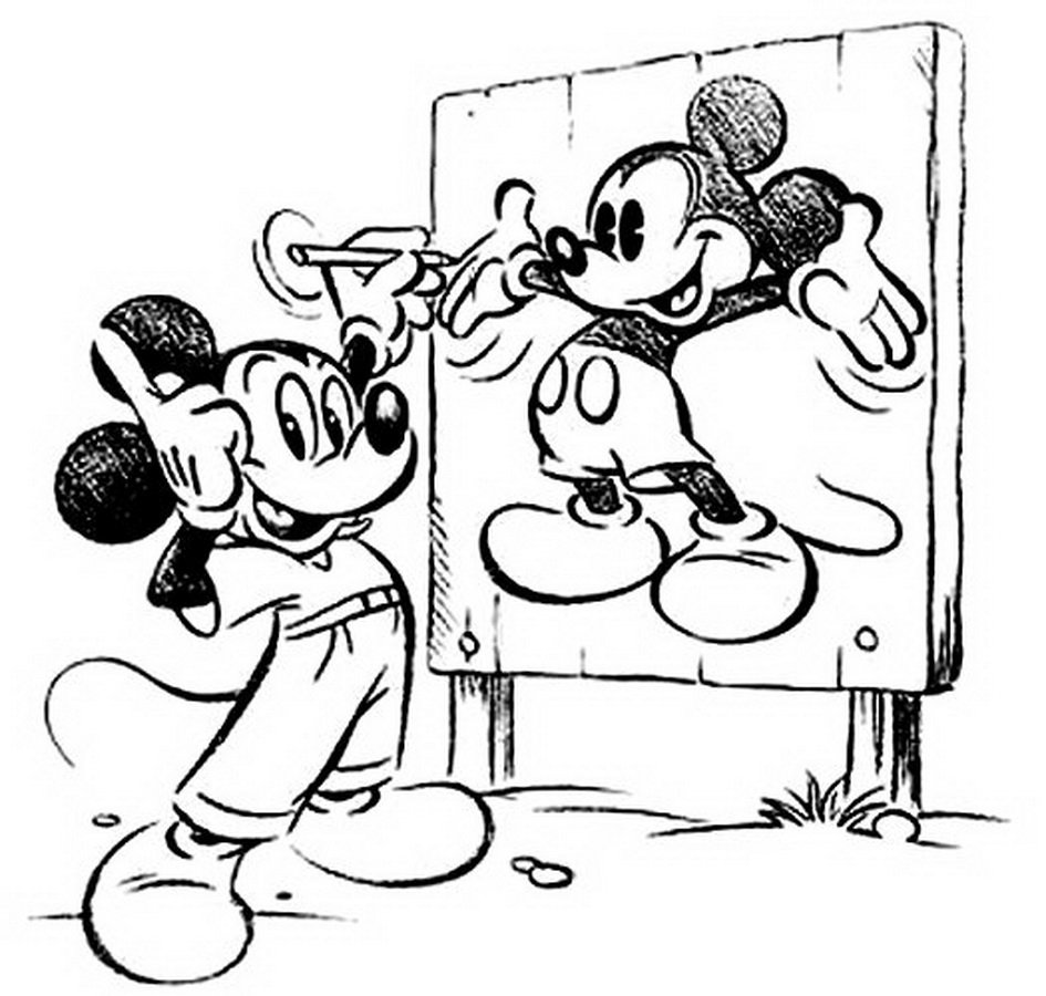 945x900 Mickey Drawing His Self Coloring Page Boys Pages