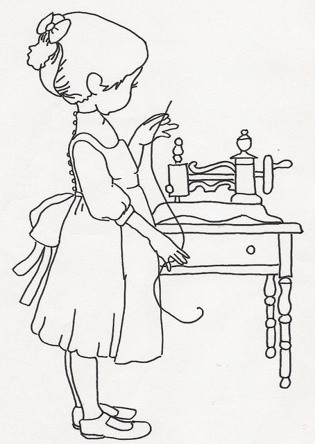 454x640 Girl W Hand Crank Sewing Machine Embroidery, Girls And Patterns