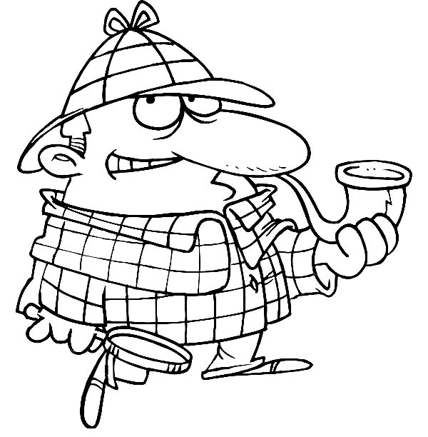 600x612 Cartoon Of Detective Sherlock Holmes Coloring Page