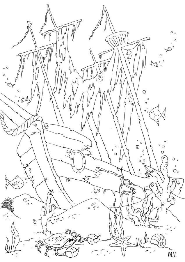 636x900 Shipwreck Coloring Pages Free