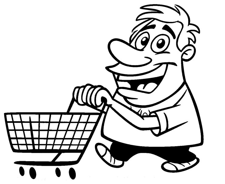 740x604 Cartoon Guy With Shopping Cart Printable Image Illustration Sketch