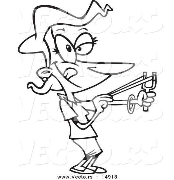 600x620 Vector Of A Cartoon Businesswoman Shooting A Slingshot