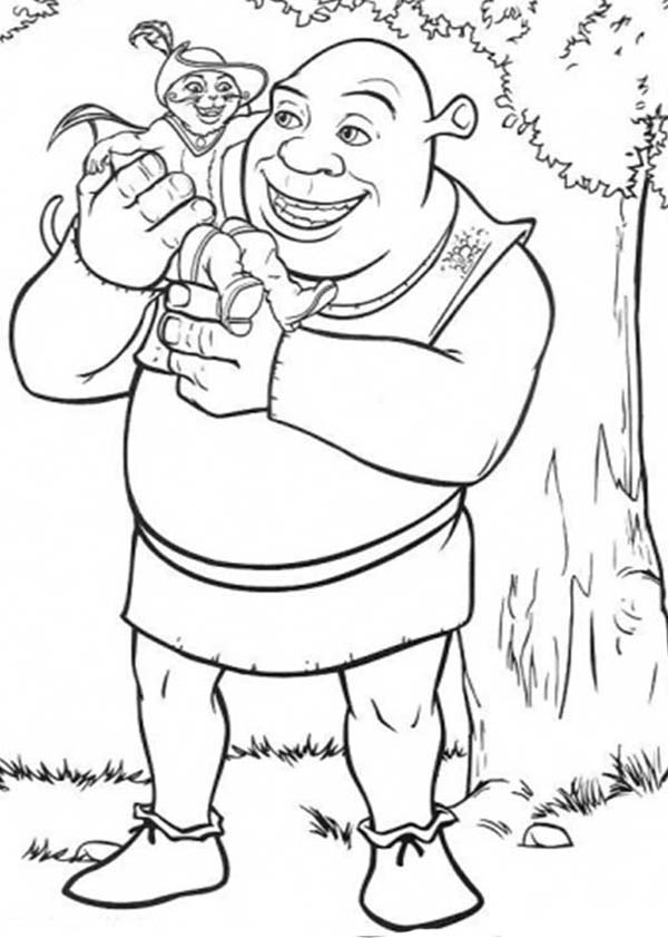 600x842 Puss In Boots Sitting On Shrek Shoulder Coloring Pages Batch