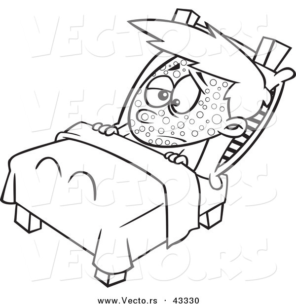 600x620 Vector Of A Sick Cartoon Boy Resting In Bed With Measles